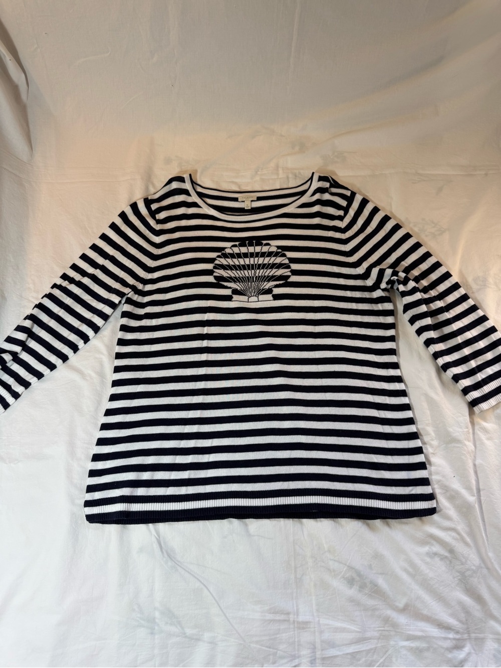 Talbots Navy and White Striped 3/4 Sleeve Crewneck Sweater XL